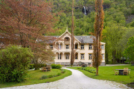 Laerdal, Sogn og Fjordane, Norway, May 2015: Hotel Lindstrom in Laerdal or Laerdalsoyri in Norwayのeditorial素材