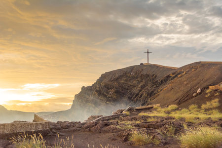 Masaya Volcano National Park Nicaragua: view on nature and landscape during sunset, in this area with an active volcano.の写真素材