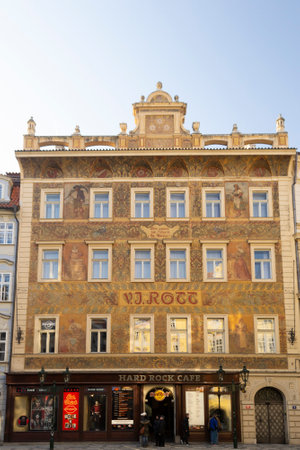 Prague, Czech Republic, February 2014: front view on the Hard Rock Cafe in Pragueのeditorial素材