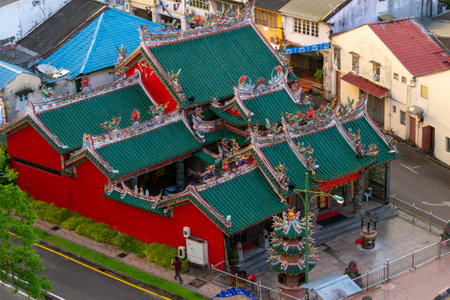 Kuching, Malaysia, May 2013: Aerial vibrant and colorful Tua Pek Kong Temple in Kuching, Malaysiaのeditorial素材