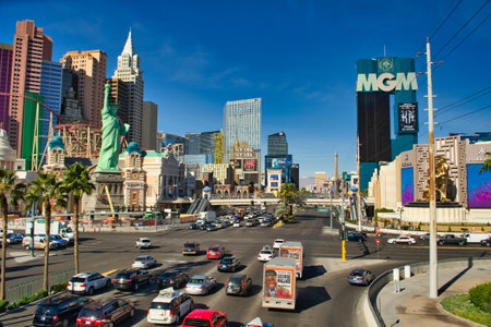 Las Vegas, USA, November 2013: view on the strip in Las Vegas, Nevada, with MGM, New York, Hakkasan and Aria at Tropicana Avenueのeditorial素材