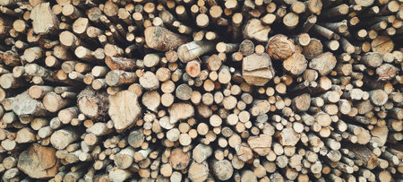 Neatly stacked wood for firewood stove heating. Front view.の写真素材