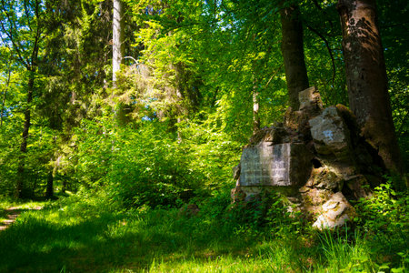 Houyet, Belgium, May 2022: View on Tombe Du Loup in bois de Sonmontのeditorial素材