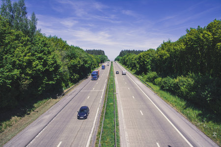 Custinne, Belgium, May 2022: View on E411 or A4 Autoroute des ardennesのeditorial素材