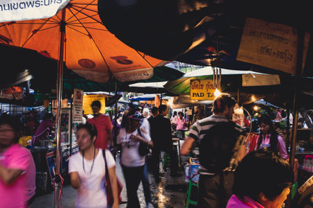 Bangkok, Thailand, December 2011: View on the busy backpacker street Khao San Road in Bangkok, Thailandのeditorial素材