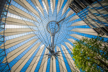 Berlin, Germany, June 2022: Low angle view on the dome of the Sony Center at Potsdamer Platz in Berlin, Germany.のeditorial素材