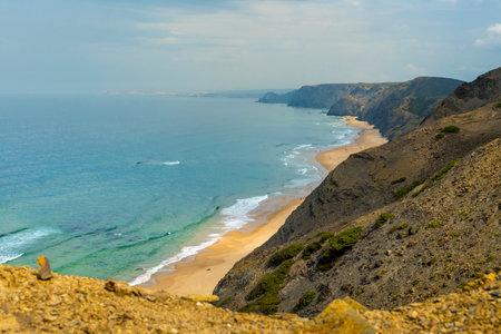 View on Praia da Cordoama, a beach on the east coast of Algarve, Portugal, close to Vila Do Bispoの写真素材