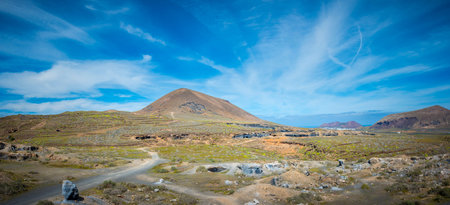 Panorama view on Montana de Guenia on the Canary Island of Lanzaroteの写真素材