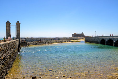 Arrecife, Lanzarote, March 2023: View on Castillo de San Gabriel in Arrecife, Lanzaroteのeditorial素材