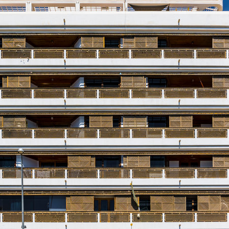 Arrecife, Lanzarote, March 2023: View on apartment building with wooden balconiesのeditorial素材