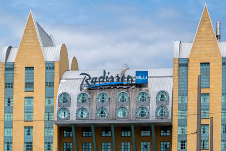 Antwerp, Belgium, 13th of August 2023, Illustrative Editorial: close-up shot of the Radisson Blu Astrid hotel in Antwerpのeditorial素材