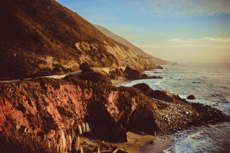 View on Big Sur pacific coast with coastal highway SR1 in California, USAの写真素材
