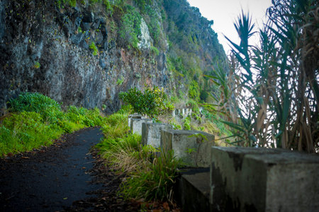 View on old and abandoned mountain road in Madeira, location close to Sao Vicente and new coastal...