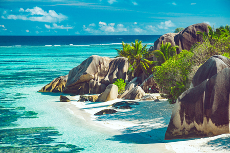 The most beautiful beach of Seychelles - Anse Source DArgentの写真素材