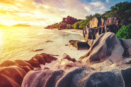 The most beautiful beach of Seychelles - Anse Source DArgentの写真素材