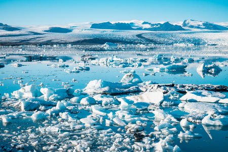 Spectacular glacial lagoon in Iceland with floating icebergsの写真素材