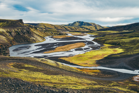 Surreal and colorful landscape of Icelandの写真素材