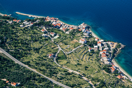 An aerial view of village of Drasnice located on Makarska Riviera, Croatiaの写真素材