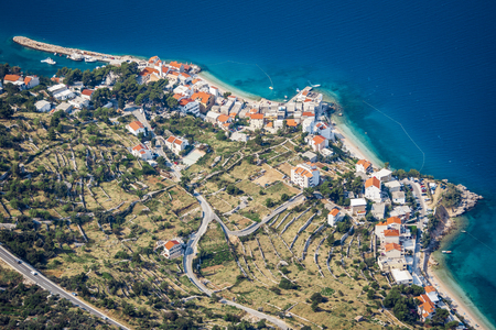 An aerial view of village of Drasnice located on Makarska Riviera, Croatiaの写真素材
