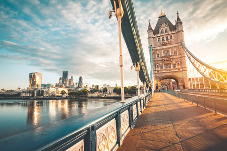 Spectacular Tower Bridge in London at sunsetの写真素材