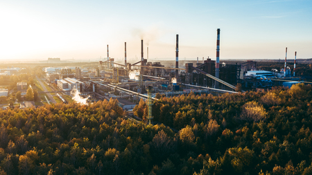 industrial landscape with heavy pollution produced by a large factoryの写真素材