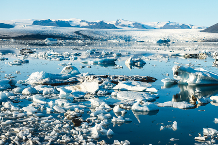 Spectacular glacial lagoon in Iceland with floating icebergsの写真素材