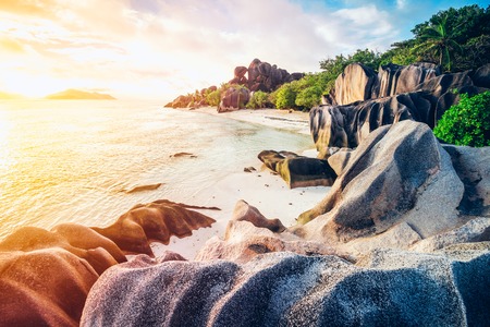 The most beautiful beach of Seychelles - Anse Source DArgentの写真素材