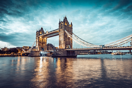 Illuminated Tower Bridge right after the sunsetの写真素材