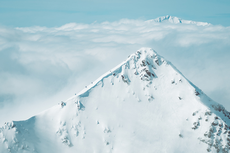 Spectacular landscape of snowy mountains in winterの写真素材