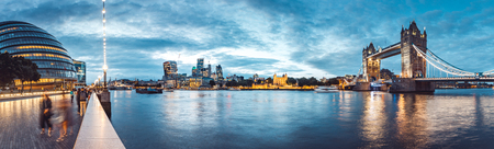 The banks of river Thames with Tower Bridge right after the sunsetの写真素材