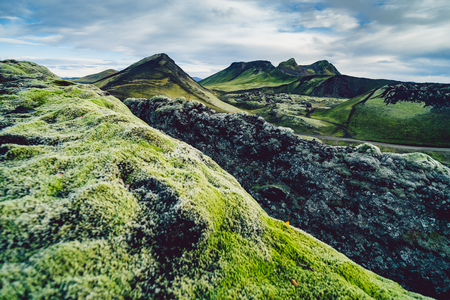 Surreal and colorful landscape of Iceland with nobody aroundの写真素材