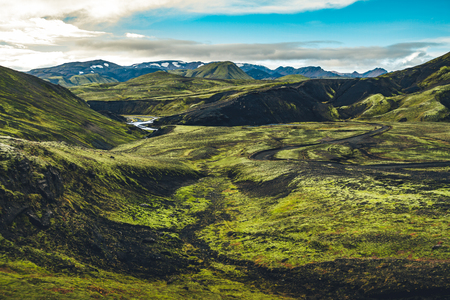 Surreal and colorful landscape of Iceland with nobody aroundの写真素材
