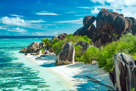 The most beautiful beach of Seychelles - Anse Source DArgentの写真素材