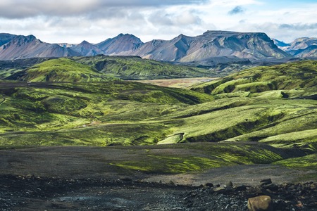 Surreal and colorful landscape of Iceland with nobody aroundの写真素材