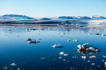 Spectacular glacial lagoon in Iceland with floating icebergs