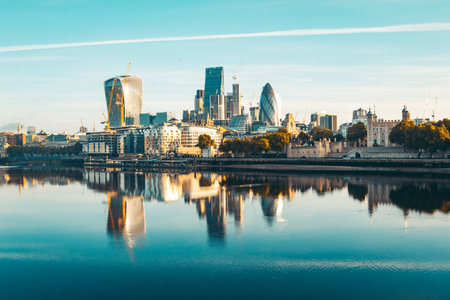Banks of river Thames in London after sunrise