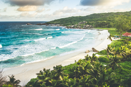 Amazing view at Grande Anse beach located on La Digue Island, Seychellesの写真素材
