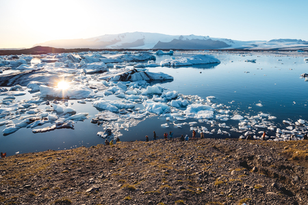 Spectacular glacial lagoon in Iceland with floating icebergsの写真素材