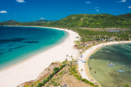 Aerial view of Nacpan beach on Palawan, Philippinesの写真素材