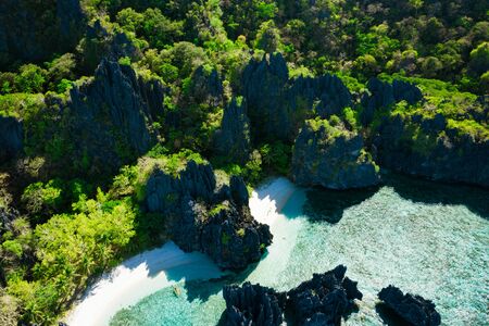 Aerial view of Hidden beach in El Nido, Palawan, Philippinesの写真素材