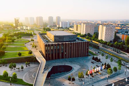 KATOWICE, POLAND - JUNE 08, 2019: Modern concert hall of The National Orchestra of Polish Radio located in a modern district of Katowice.のeditorial素材