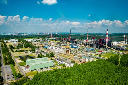 Industrial landscape with heavy pollution produced by a large factoryの写真素材