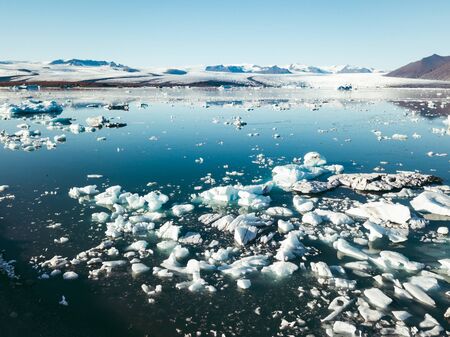 Spectacular glacial lagoon in Iceland with floating icebergsの写真素材