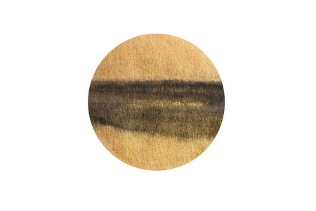 Hand drawn golden gouache and black ink circle isolated on white background.の写真素材