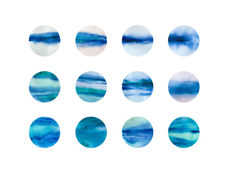 Watercolor hand drawn dot abstract background, blue abstract background. Banner for text, grunge element for decoration. White background.の写真素材