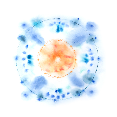 Watercolor hand drawn fire and water mandala isolated on white background.の写真素材