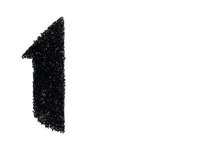 Black number "1" made from small beads isolatrd on a white backgroundの写真素材