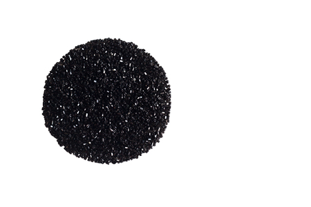 Black round is made from small beads on a white backgroundの写真素材