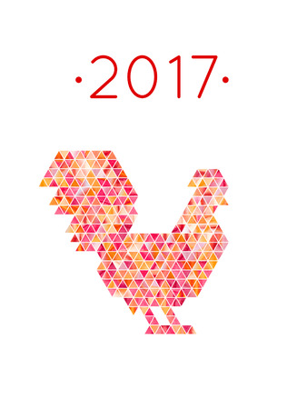 Rooster with triangle watercolor red and ogange textureの写真素材