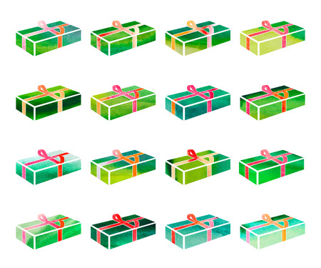 Box with a gift for Christmas. watercolor textureの写真素材